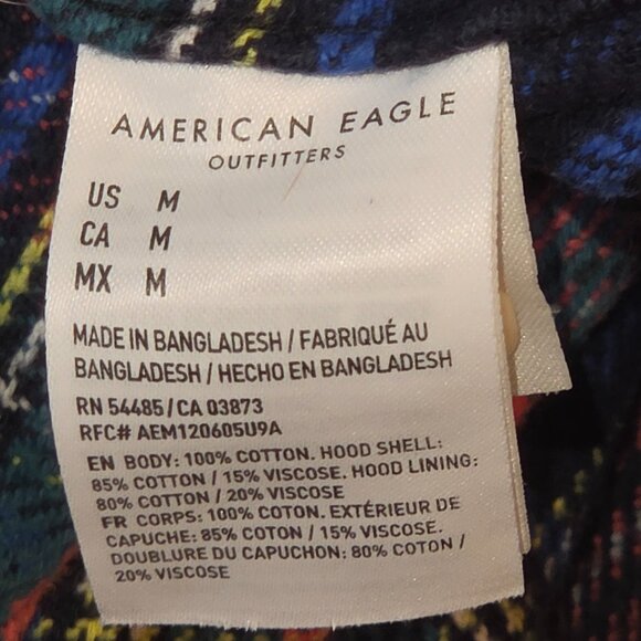 Flannel Plaid Multi Patch Shacket Shirt American Eagle Outfitter Size Medium - Picture 16 of 16